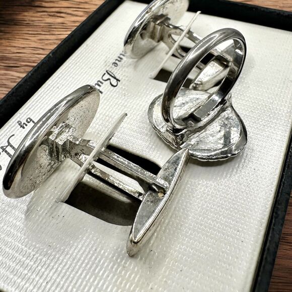 Vintage Hoffman Butterfly Wing Palm Tree Cufflinks & Child Ring Set w/ Box - Picture 4 of 5